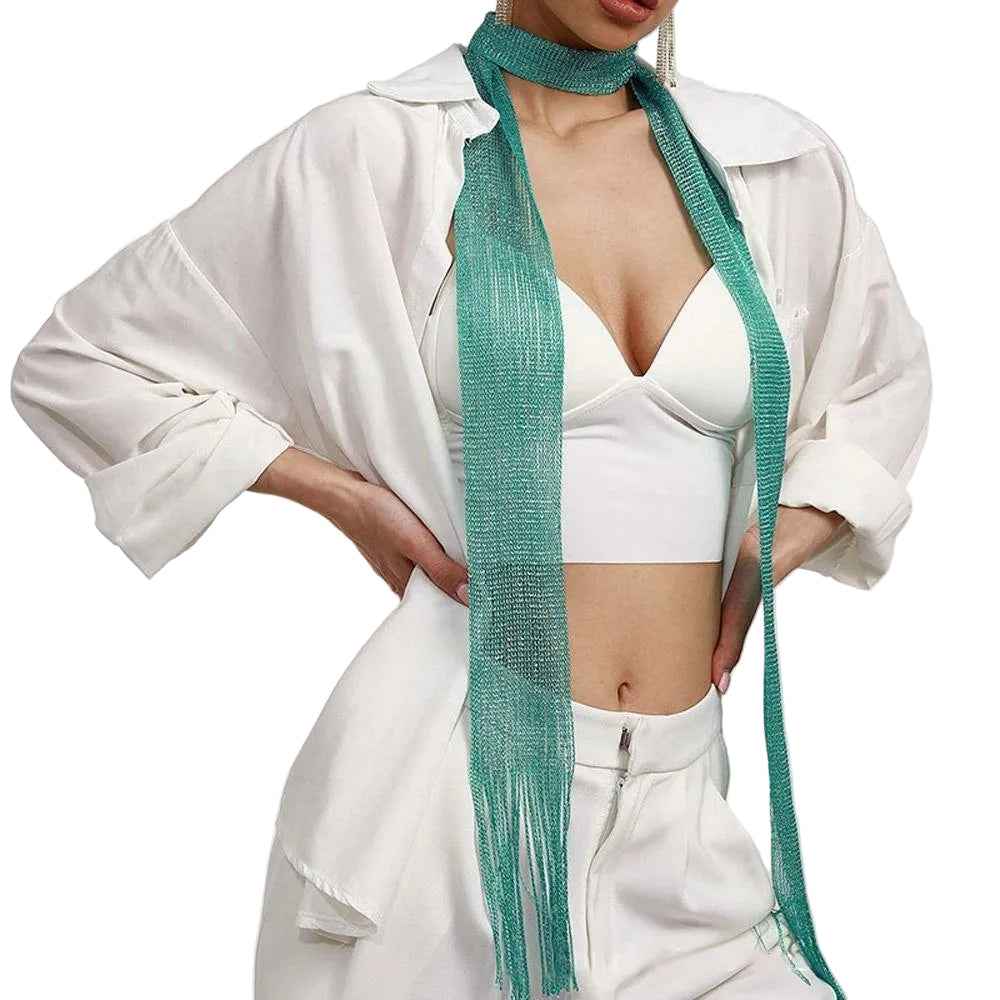 Metallic Dacron Tassel Scarf - Teal - Koda Store - Free Shipping