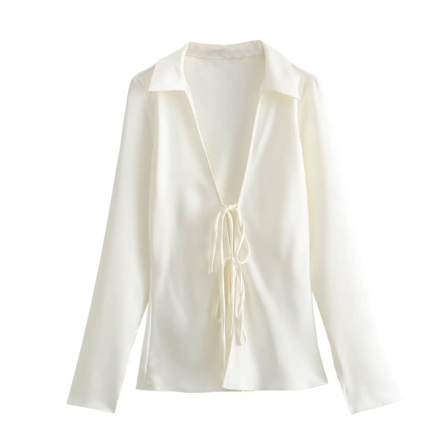 Zara Tie-Front Shirt - White - Koda Store - Free Shipping
