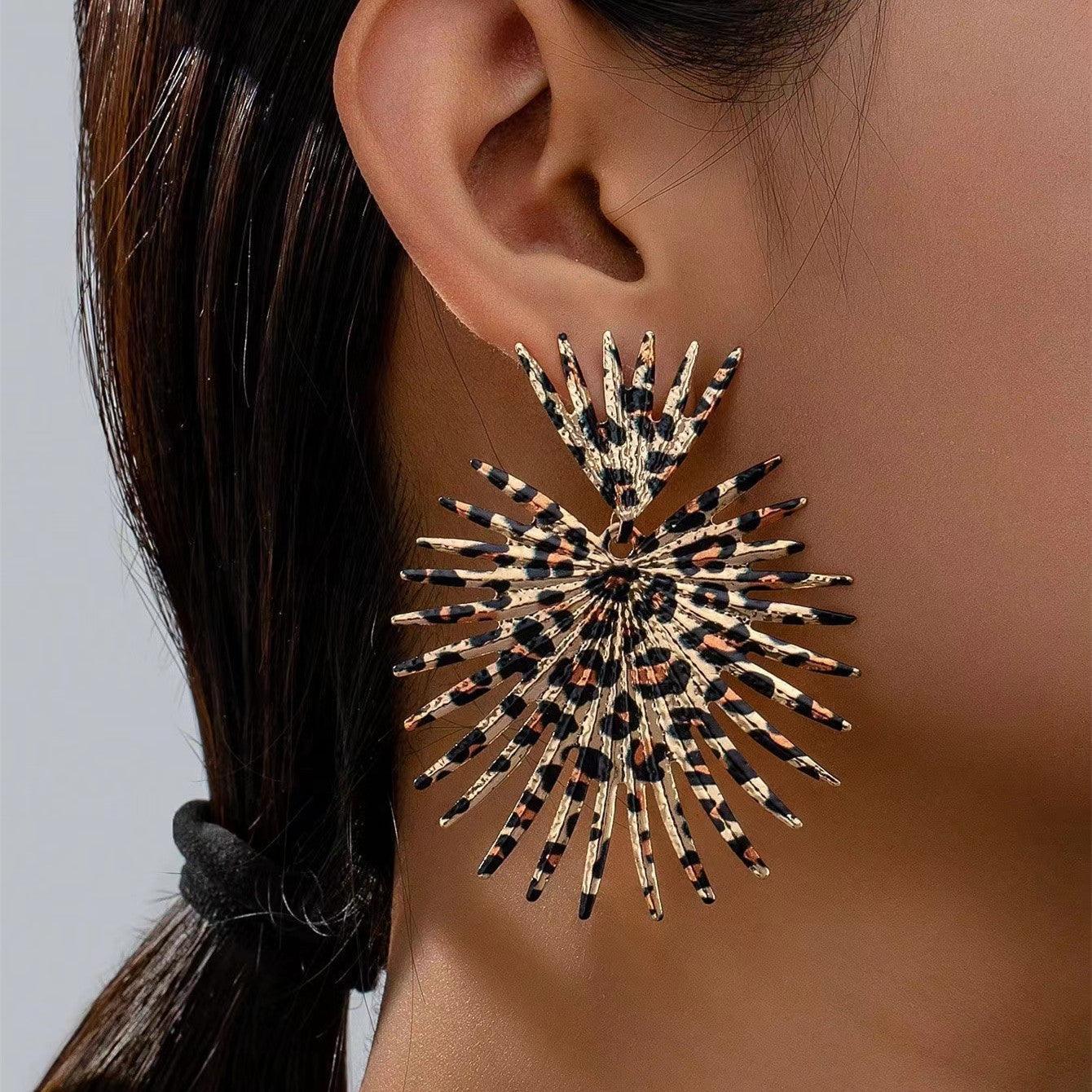 Spiked Leopard Print Earrings - Koda Store - Free Shipping