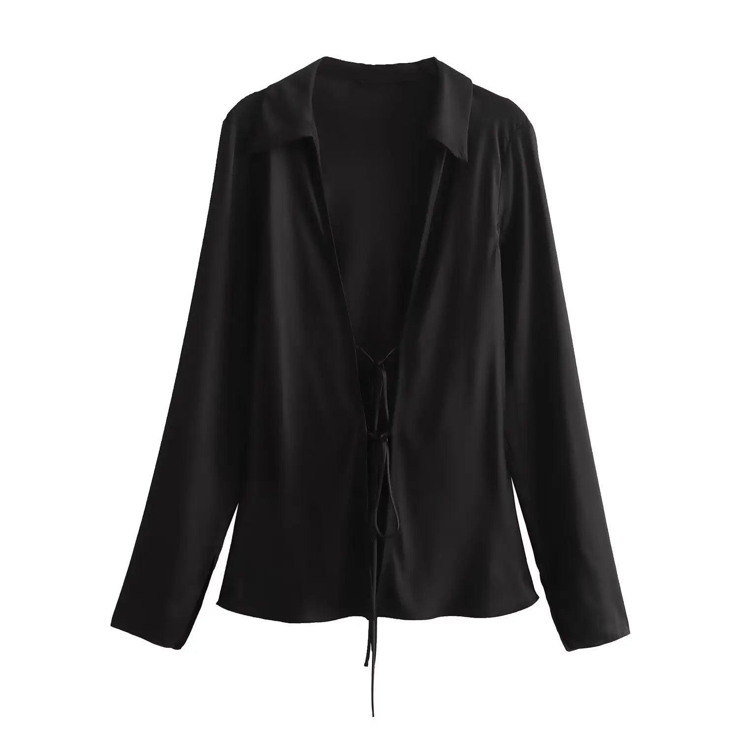 Zara Tie-Front Shirt - Black - Koda Store - Free Shipping