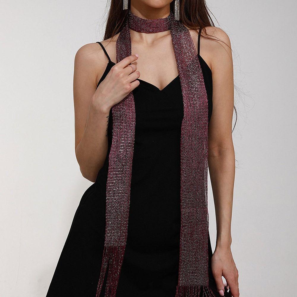 Metallic Dacron Tassel Scarf - Purple - Koda Store - Free Shipping