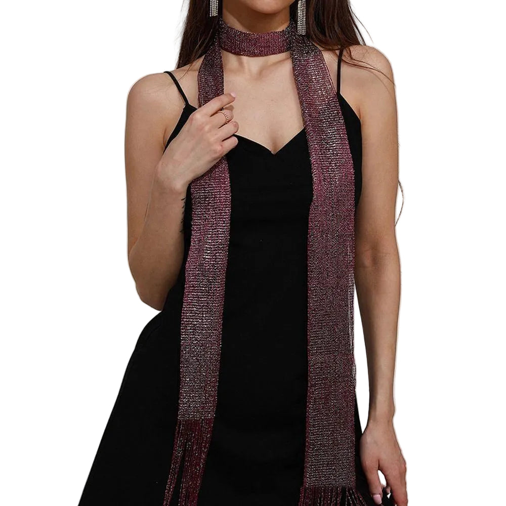 Metallic Dacron Tassel Scarf - Purple - Koda Store - Free Shipping