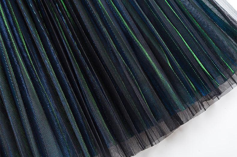 Malachite Mesh Pleated Lined Midi Skirt - Koda Store - Free Shipping