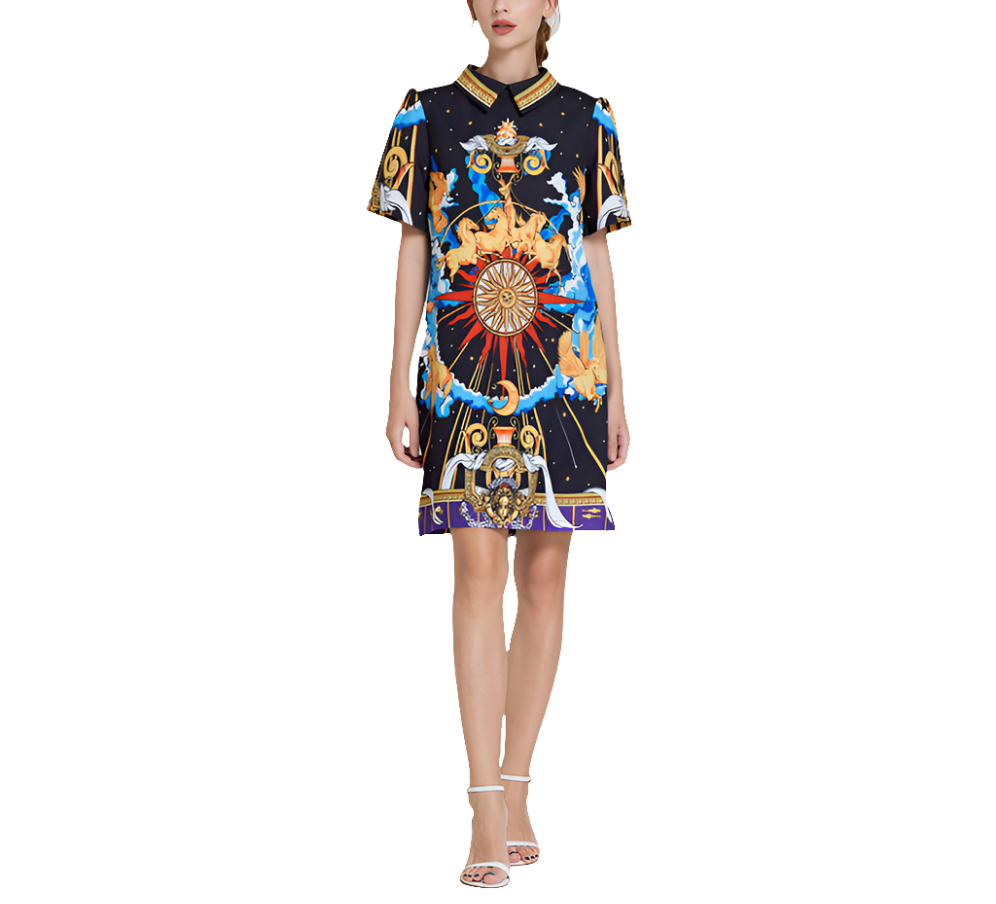 Baroque Turn Down Collar Midi Dress | Cultivated Charm For Your Closet & Crib | Free Global Shipping & 30 Day Returns | Women's apparel, jewellery, bags, eclectic home decor & gifting | Checkout Securely with Afterpay & PayPal.