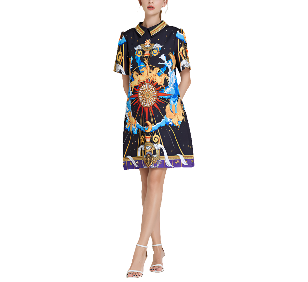 Baroque Turn Down Collar Midi Dress | Cultivated Charm For Your Closet & Crib | Free Global Shipping & 30 Day Returns | Women's apparel, jewellery, bags, eclectic home decor & gifting | Checkout Securely with Afterpay & PayPal.