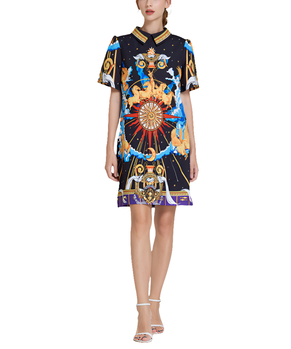 Baroque Turn Down Collar Midi Dress | Cultivated Charm For Your Closet & Crib | Free Global Shipping & 30 Day Returns | Women's apparel, jewellery, bags, eclectic home decor & gifting | Checkout Securely with Afterpay & PayPal.