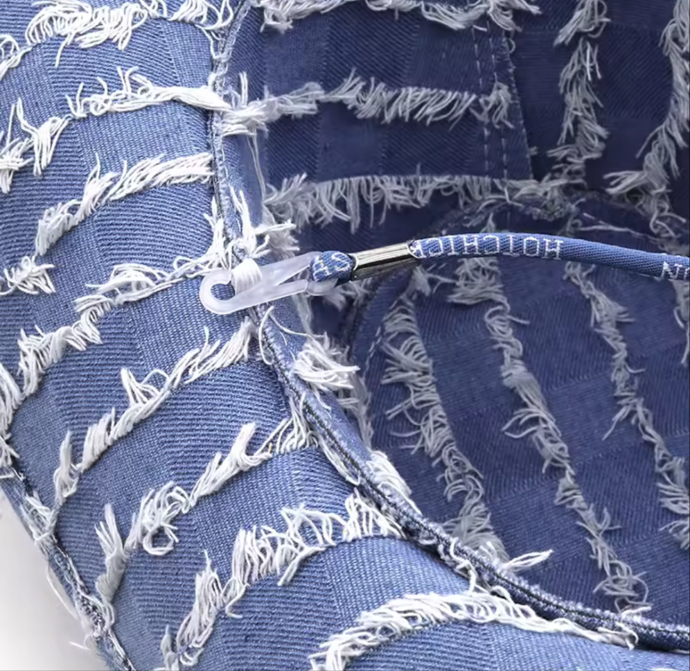 Washed Denim Striped Wide Brim Cowboy Hat - Koda Store - Free Shipping