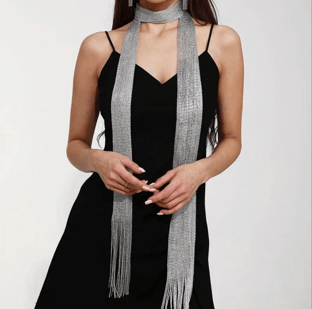 Metallic Dacron Tassel Scarf - Silver - Koda Store - Free Shipping