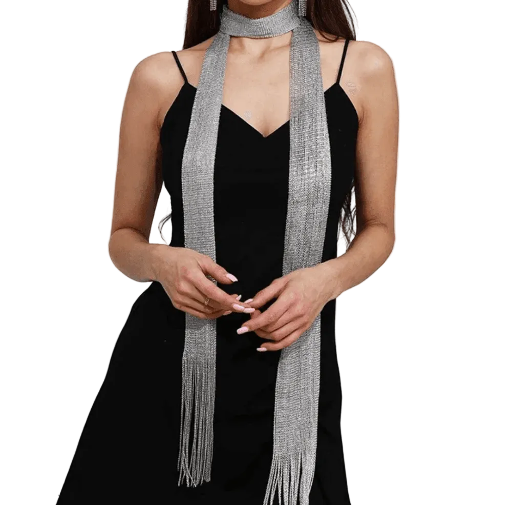 Metallic Dacron Tassel Scarf - Silver - Koda Store - Free Shipping