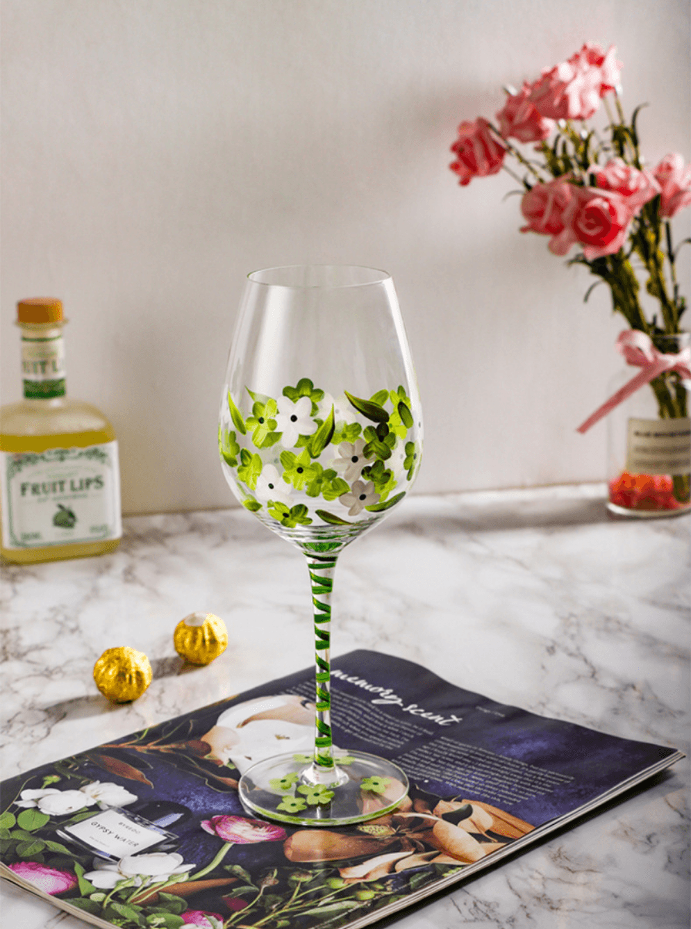 Nature's Beauty Crystal Hand Painted White Wine Glass - Koda Store - Free Shipping