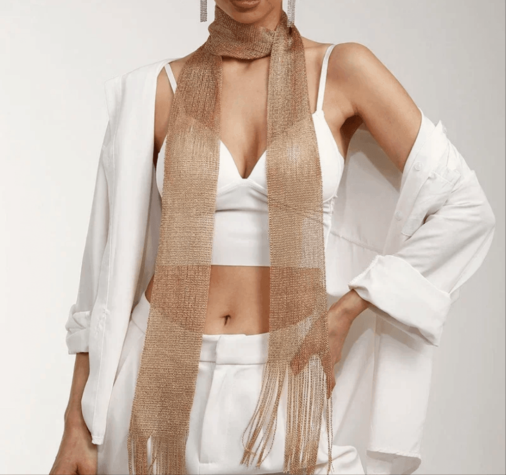 Metallic Dacron Tassel Scarf - Gold - Koda Store - Free Shipping