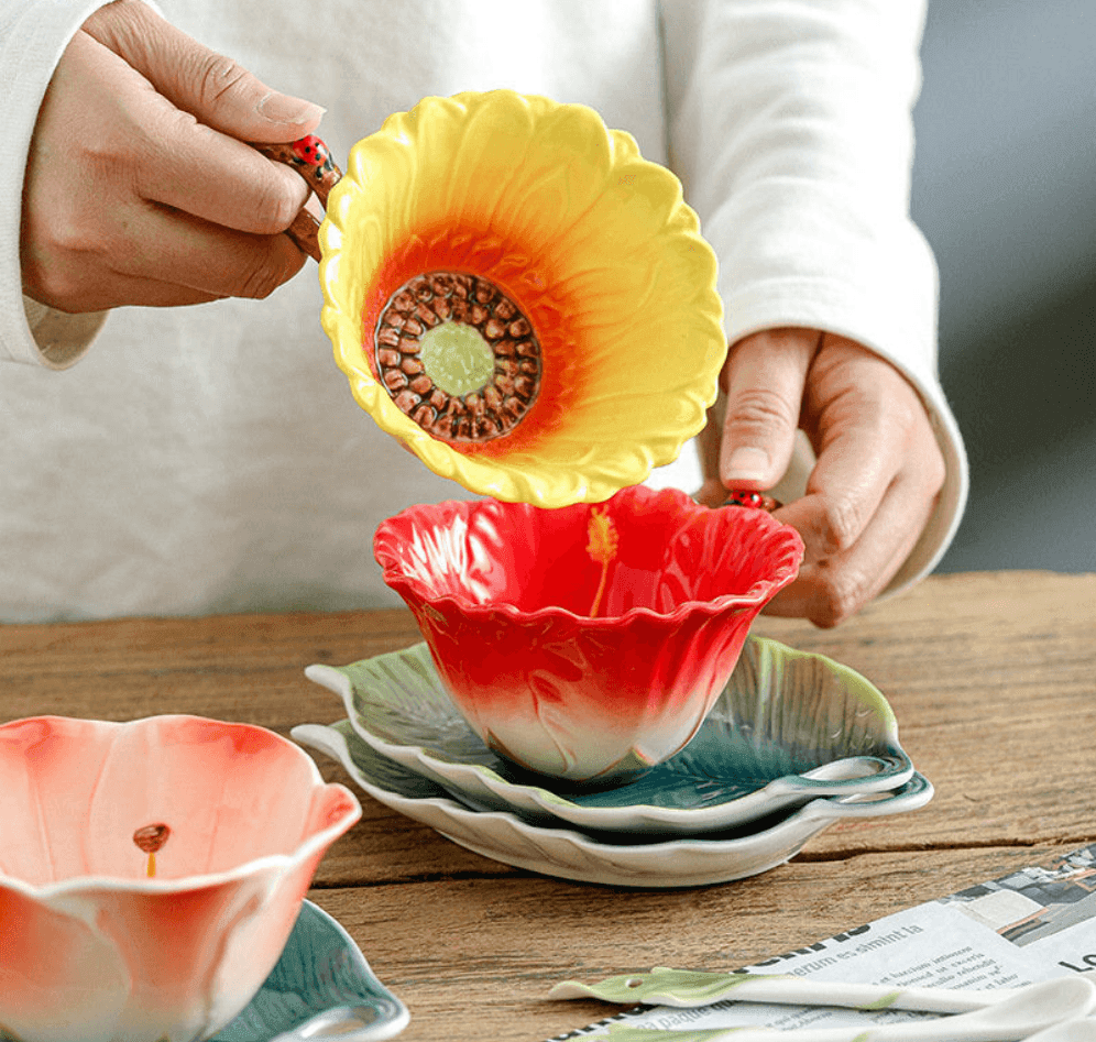 Sunflower Ceramic Teacup & Saucer Set - Koda Store - Free Shipping