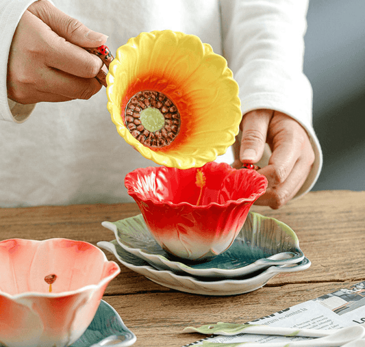 Sunflower Ceramic Teacup & Saucer Set - Koda Store - Free Shipping