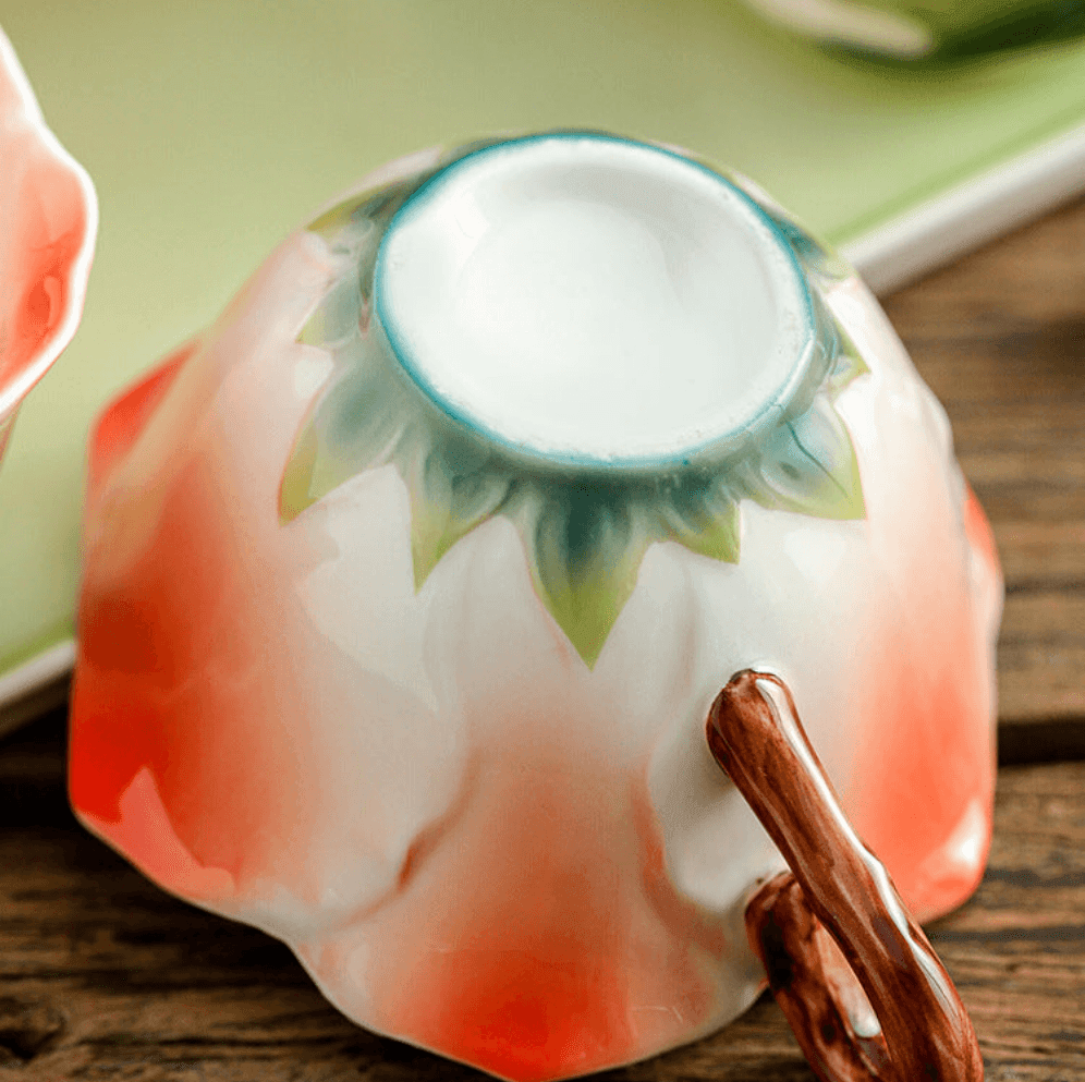 Hibiscus Ceramic Teacup & Saucer Set- Pink - Koda Store - Free Shipping