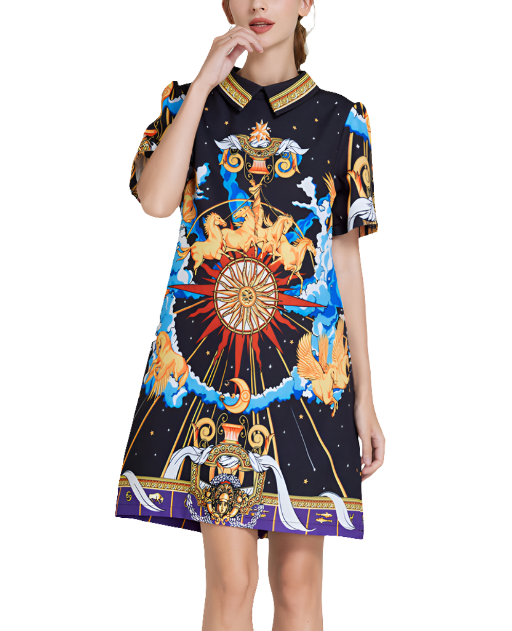 Baroque Turn Down Collar Midi Dress | Cultivated Charm For Your Closet & Crib | Free Global Shipping & 30 Day Returns | Women's apparel, jewellery, bags, eclectic home decor & gifting | Checkout Securely with Afterpay & PayPal.