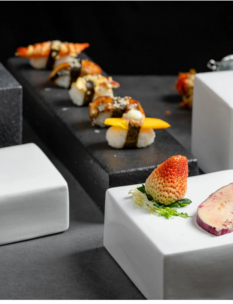 Luxury Cubic Prism Slab Ceramic Serving Plate