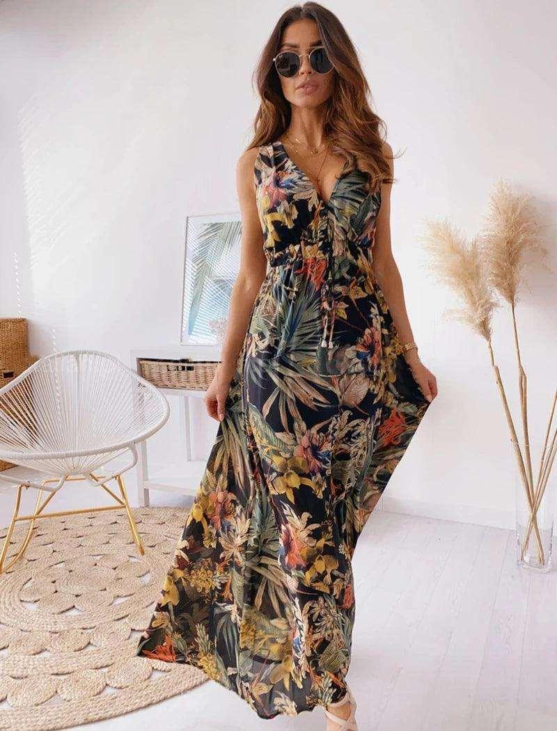 Louisa Open-Back Split Dress - Tropical - Koda Store - Free Shipping