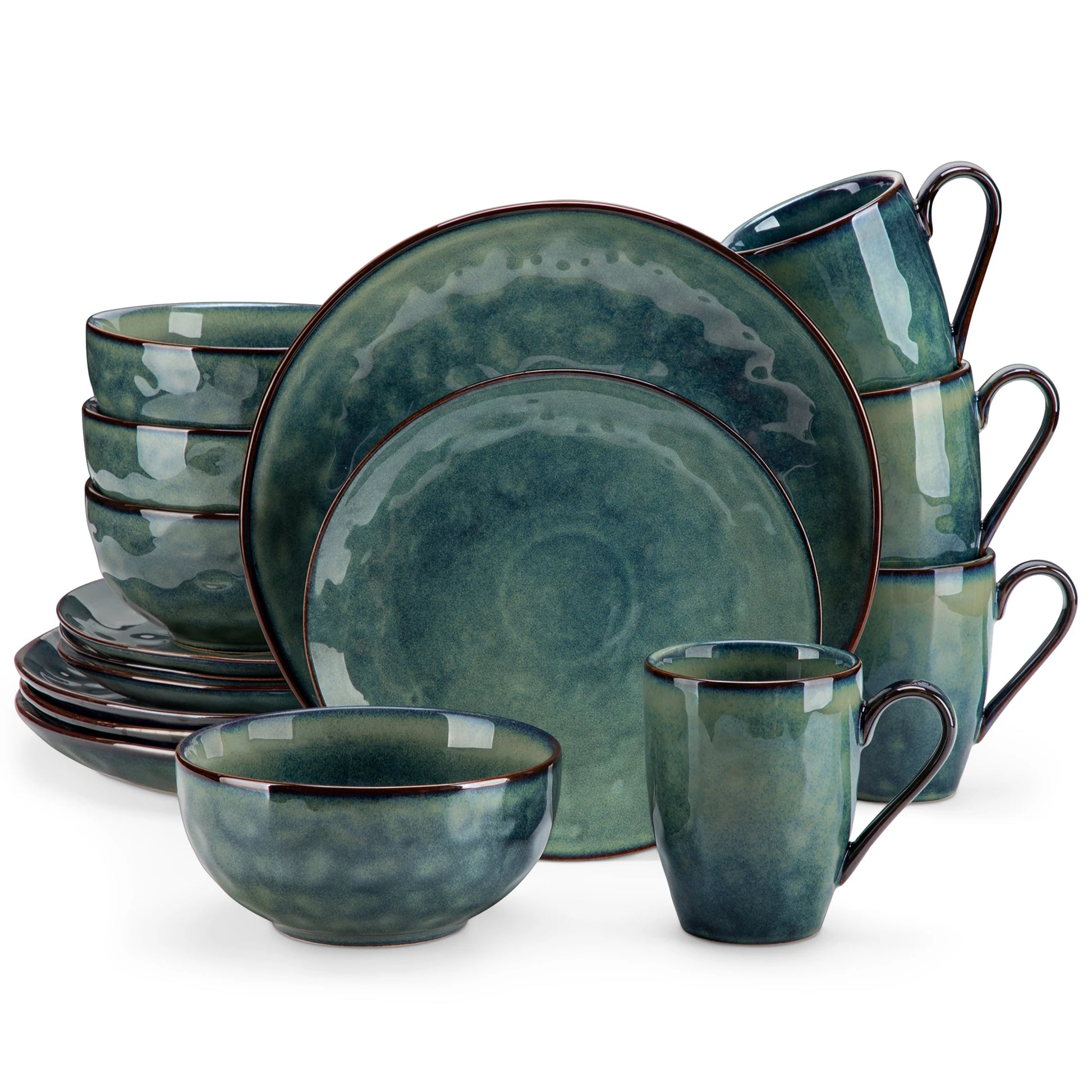 Natural Earth Green Kiln-Glazed Stoneware Dinnerware Set - Dinner Plate, Bowl, Mug, Dessert Plate - 16/32/48 Pieces