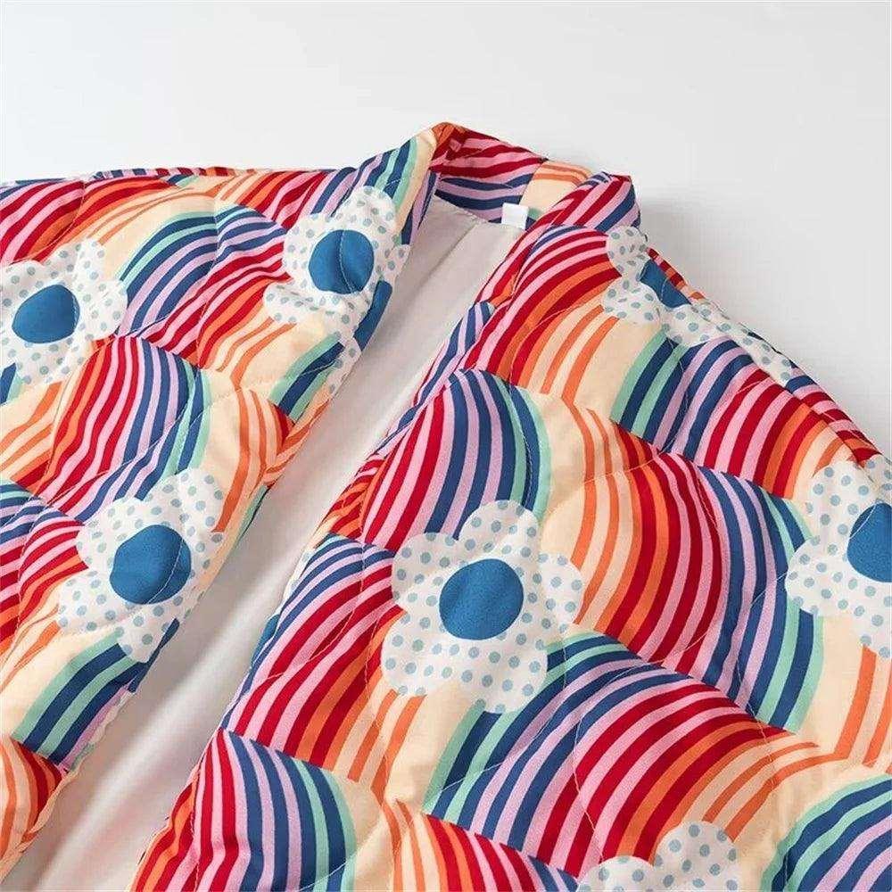 Retro Rainbow Puffer Jacket - Koda Store - Free Shipping