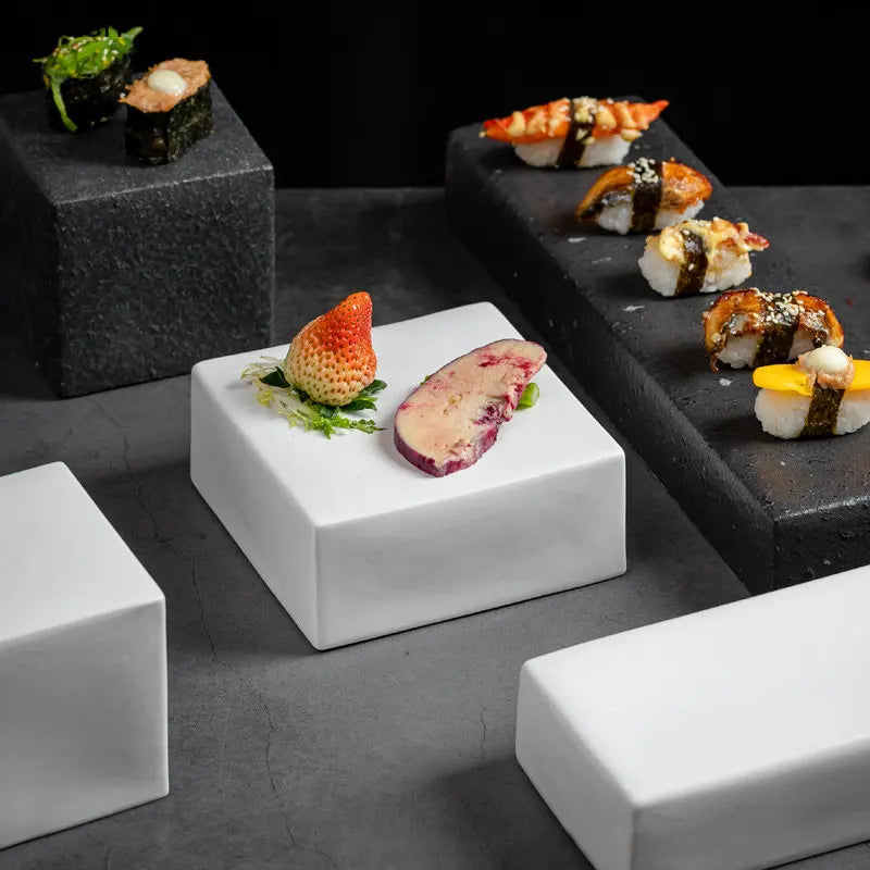 Luxury Cubic Prism Slab Ceramic Serving Plate