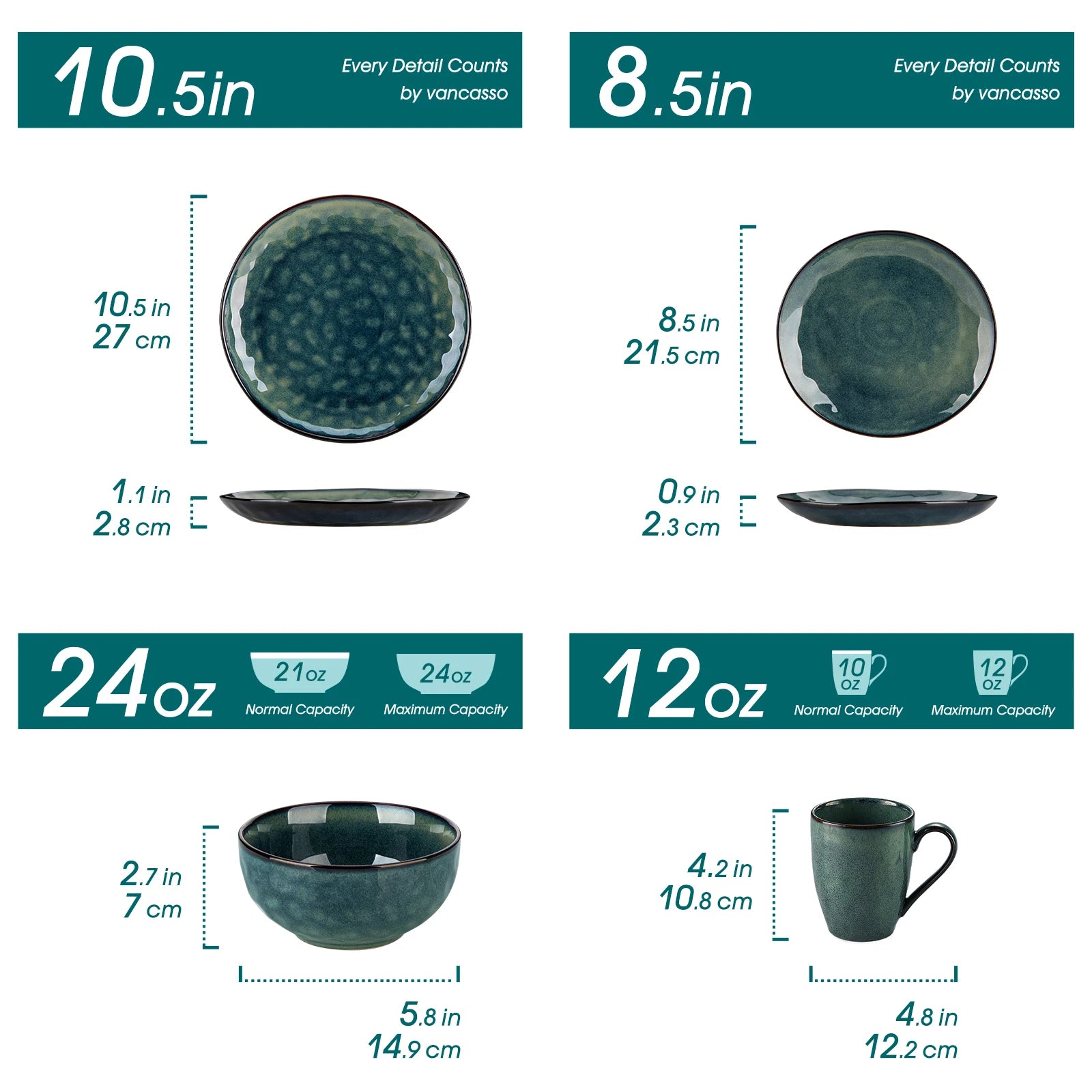 Natural Earth Green Kiln-Glazed Stoneware Dinnerware Set - Dinner Plate, Bowl, Mug, Dessert Plate - 16/32/48 Pieces