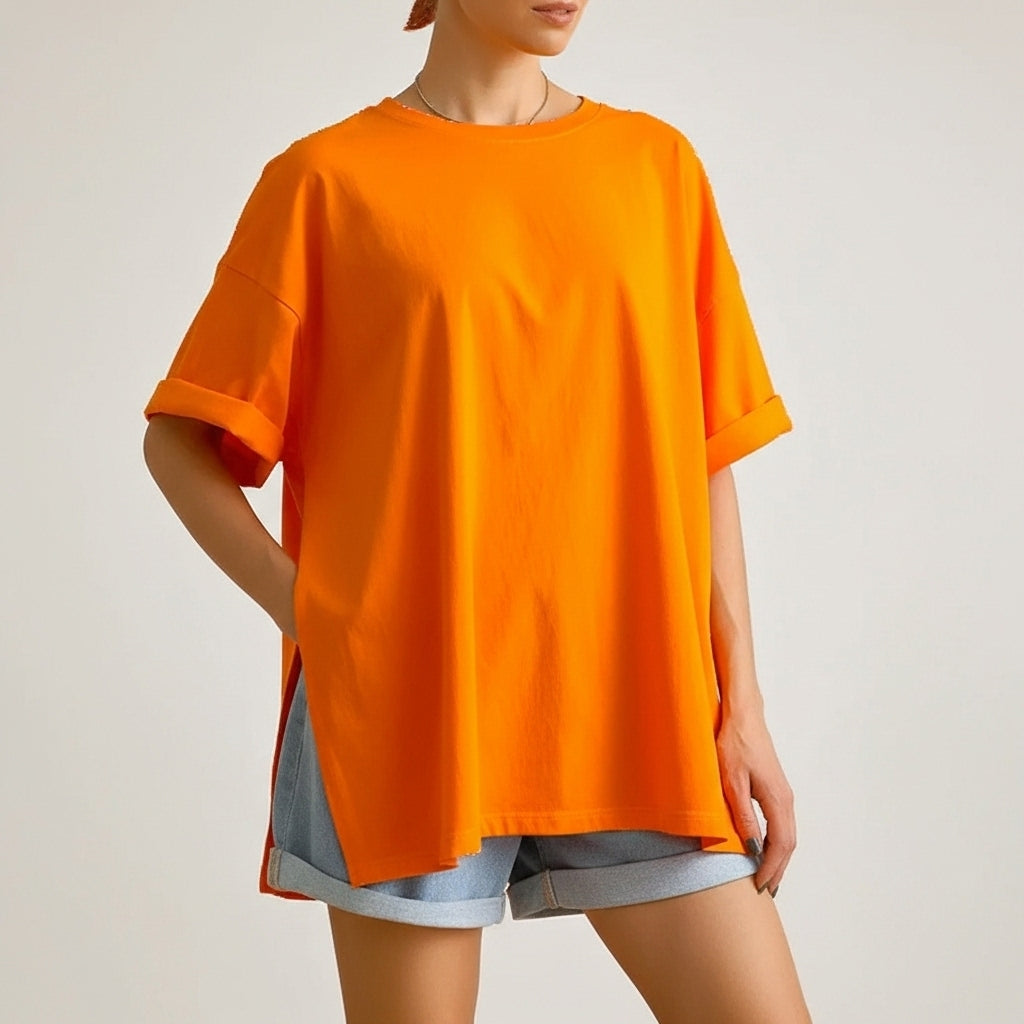 Oversized Orange Split T-Shirt - Koda Store - Free Shipping