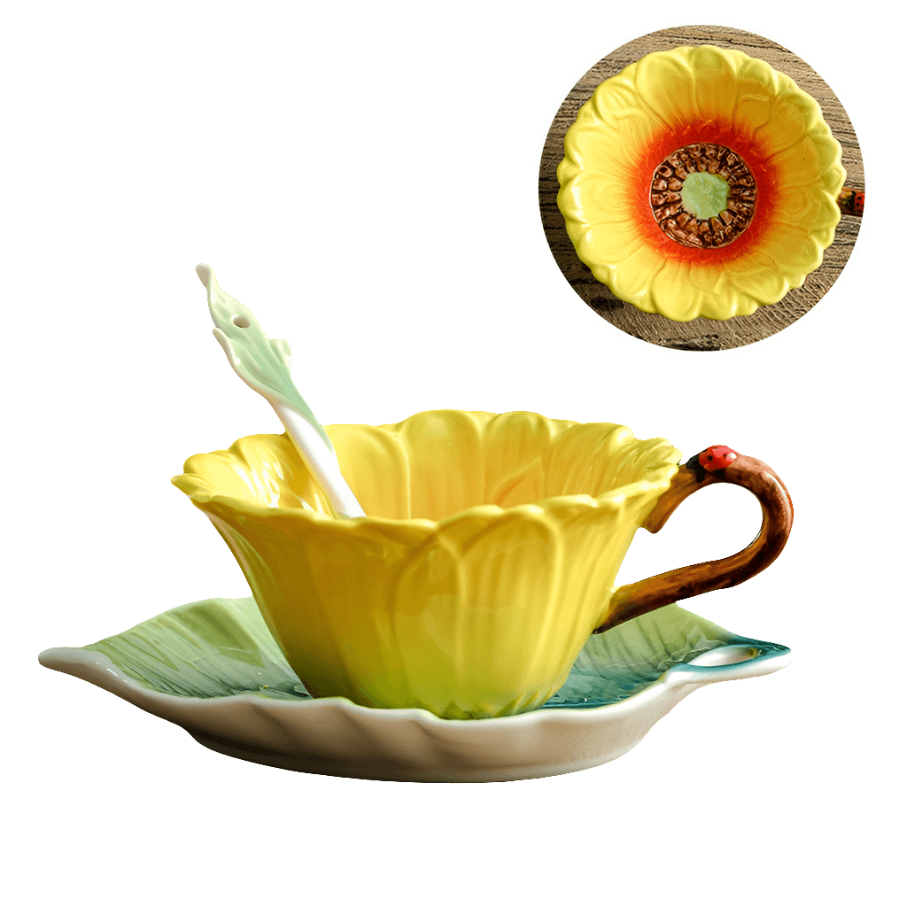 Sunflower Ceramic Teacup & Saucer Set - Koda Store - Free Shipping