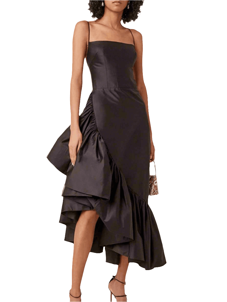 Marcia Elegant Ruffle Midi Dress- Black Koda Fashion & Decor