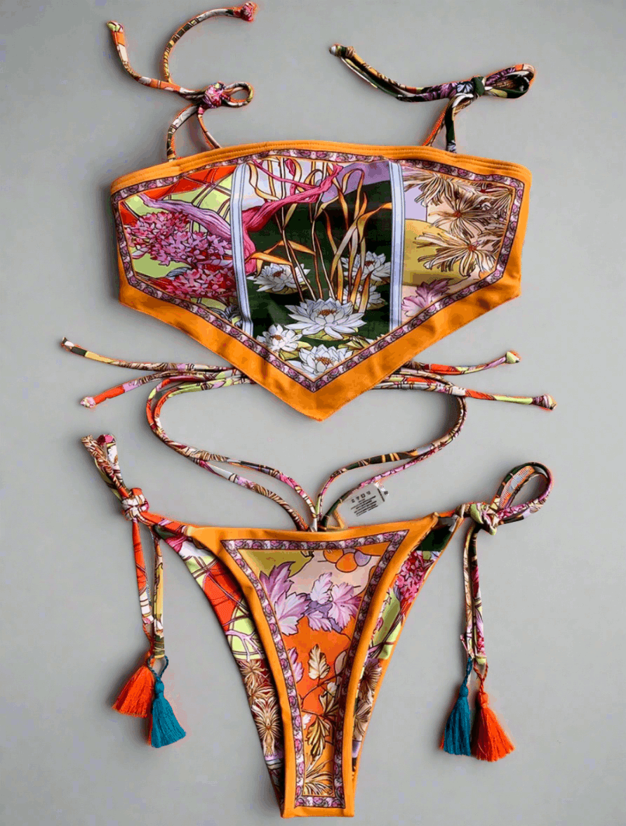 Serendipity Floral Printed Handkerchief Bikini Top & Bottoms Set - Koda Fashion & Decor - Free Shipping