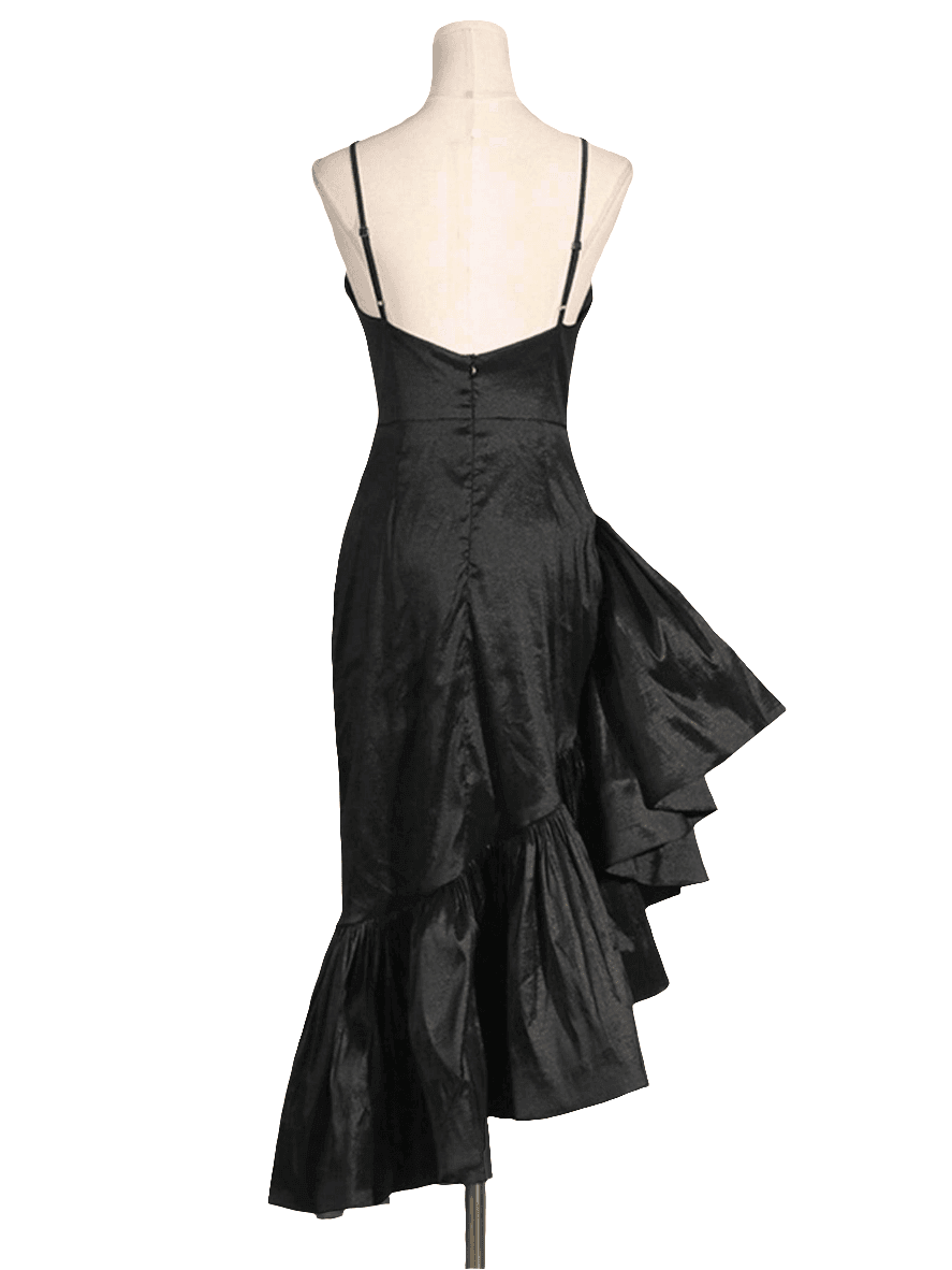 Marcia Elegant Ruffle Midi Dress- Black Koda Fashion & Decor
