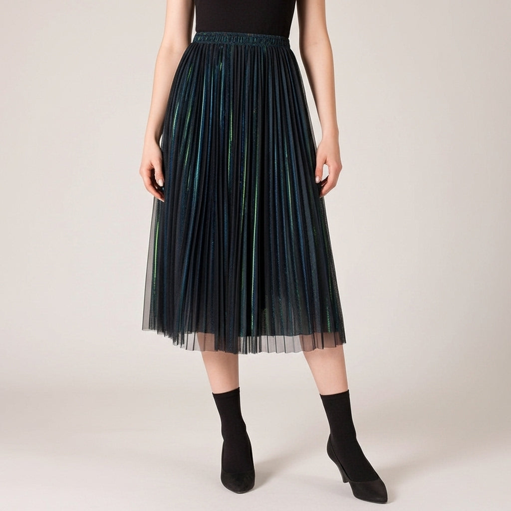 Malachite Mesh Pleated Lined Midi Skirt - Koda Store - Free Shipping