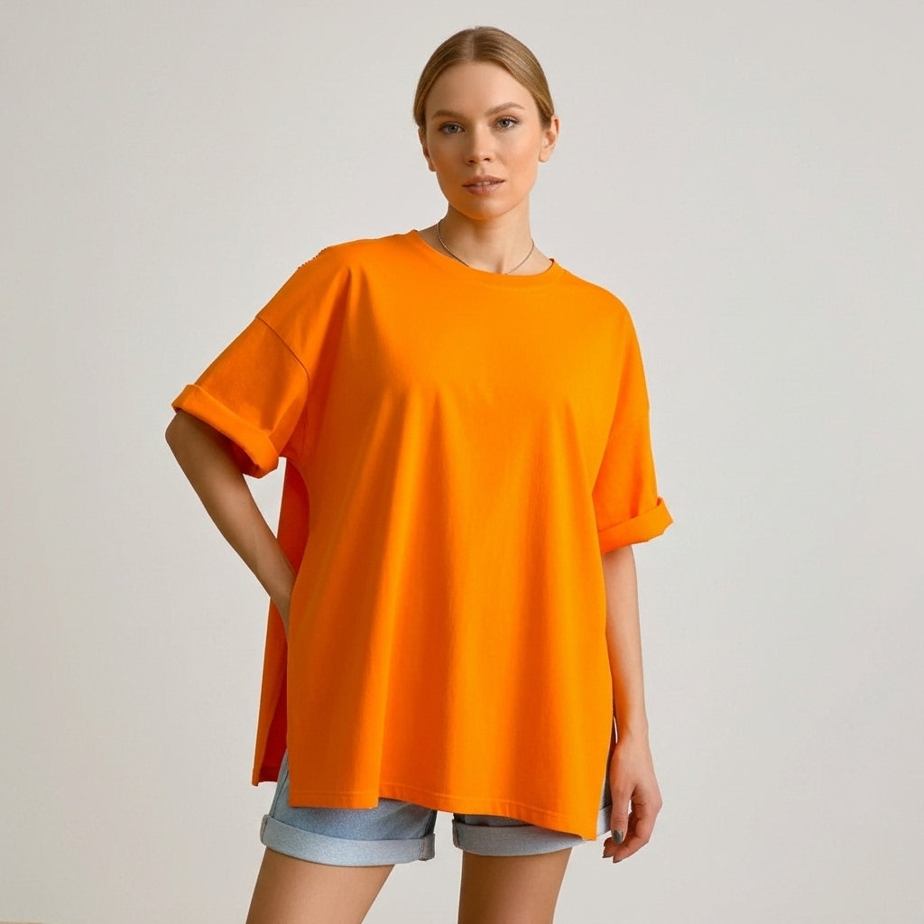 Oversized Orange Split T-Shirt - Koda Store - Free Shipping