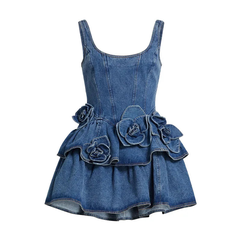Denim Botanique Sculpted Petal Midi