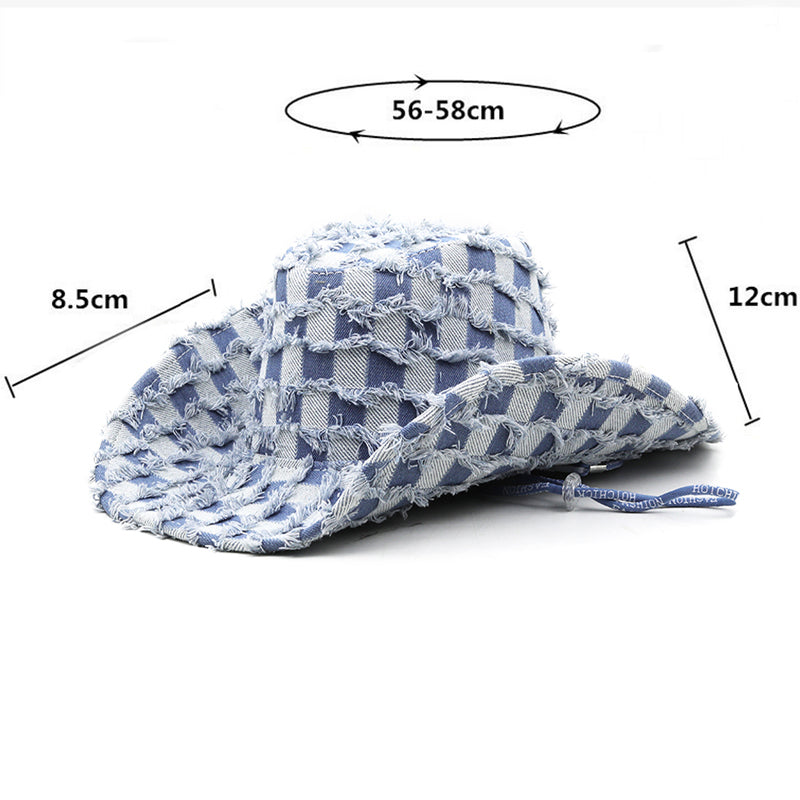 Washed Denim Check Frayed Cowboy Hat Koda Store Australia