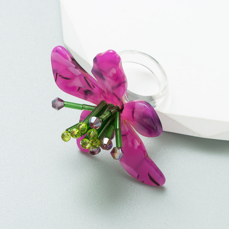 Camilla Flower Ring in Magenta