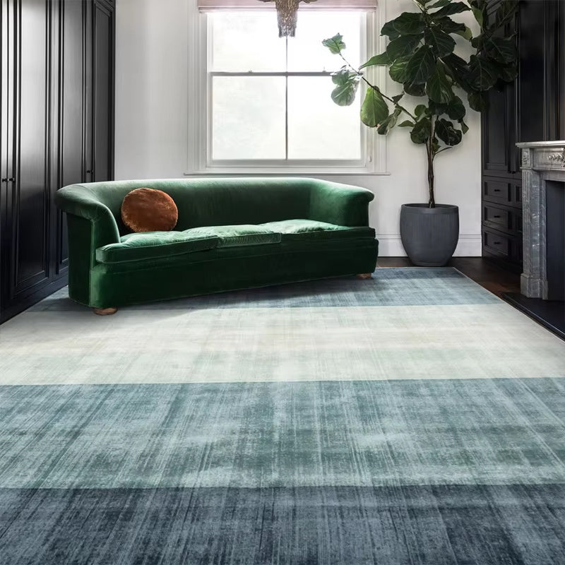 Deep Teal Ombre Stripe Area Rug - Machine Washable