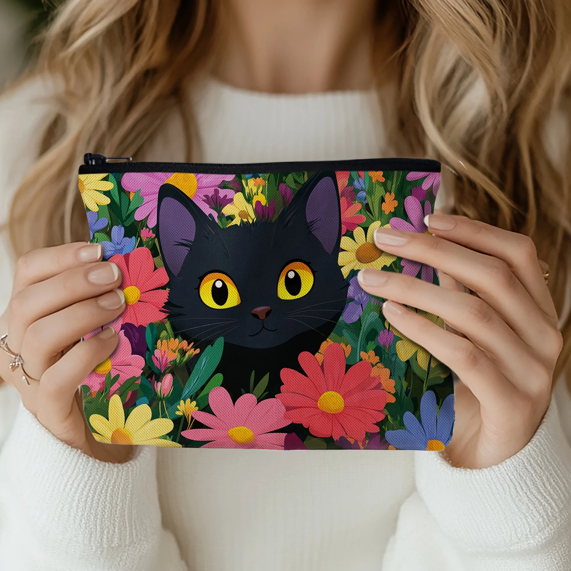Whiskers & Wildflowers Zipper Pouch - Cosmetics Case