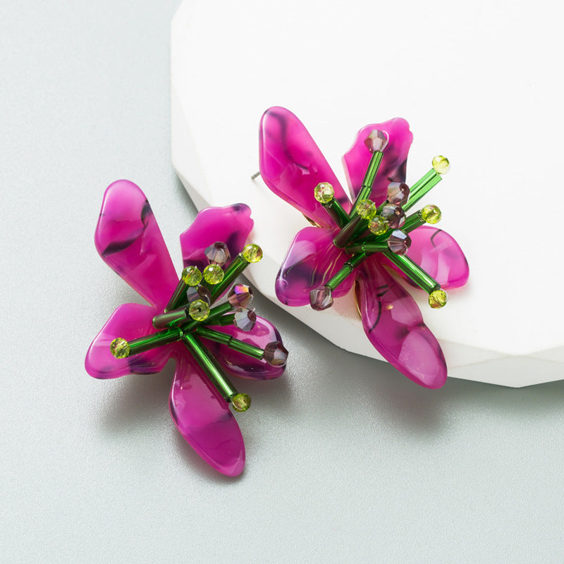 Camilla Flower Earrings in Magenta