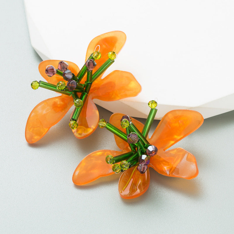 Camilla Flower Earrings in Orange