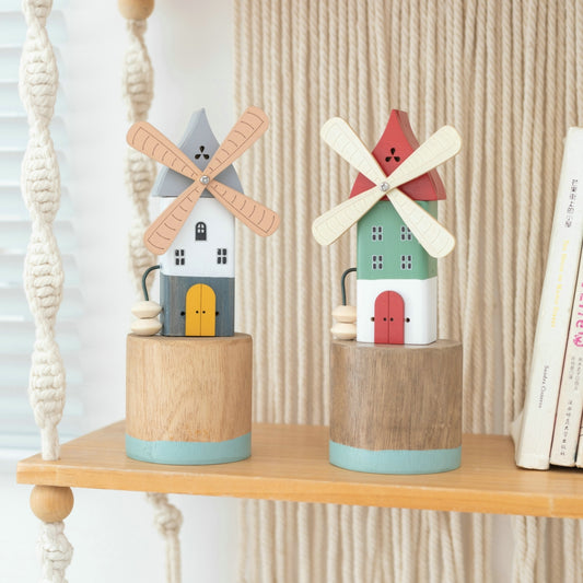 Handmade Wooden Windmill | Rustic Tabletop Decor