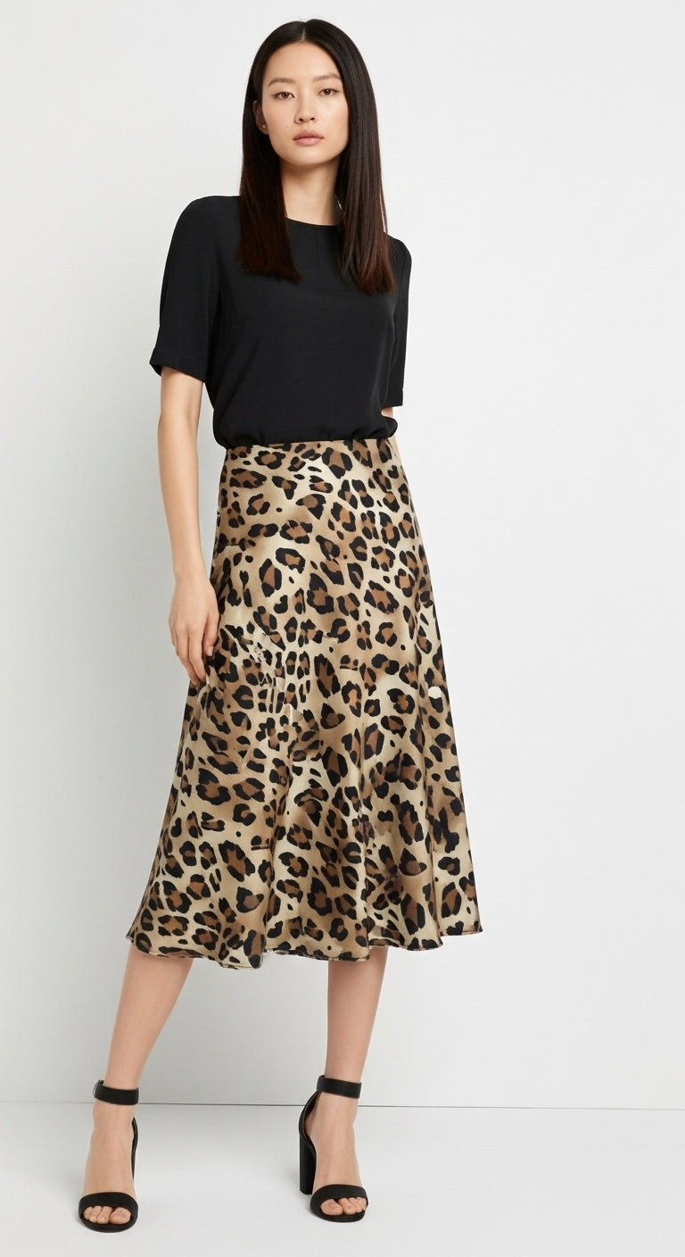 Vintage Leopard Print Midi Skirt