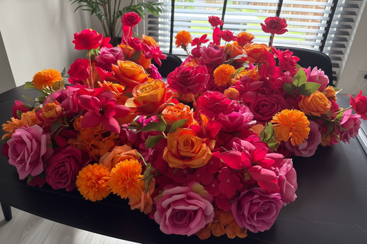 Sunset Bloom - Fuchsia & Orange Silk Artificial Flower Arrangement Bridal Bouquet