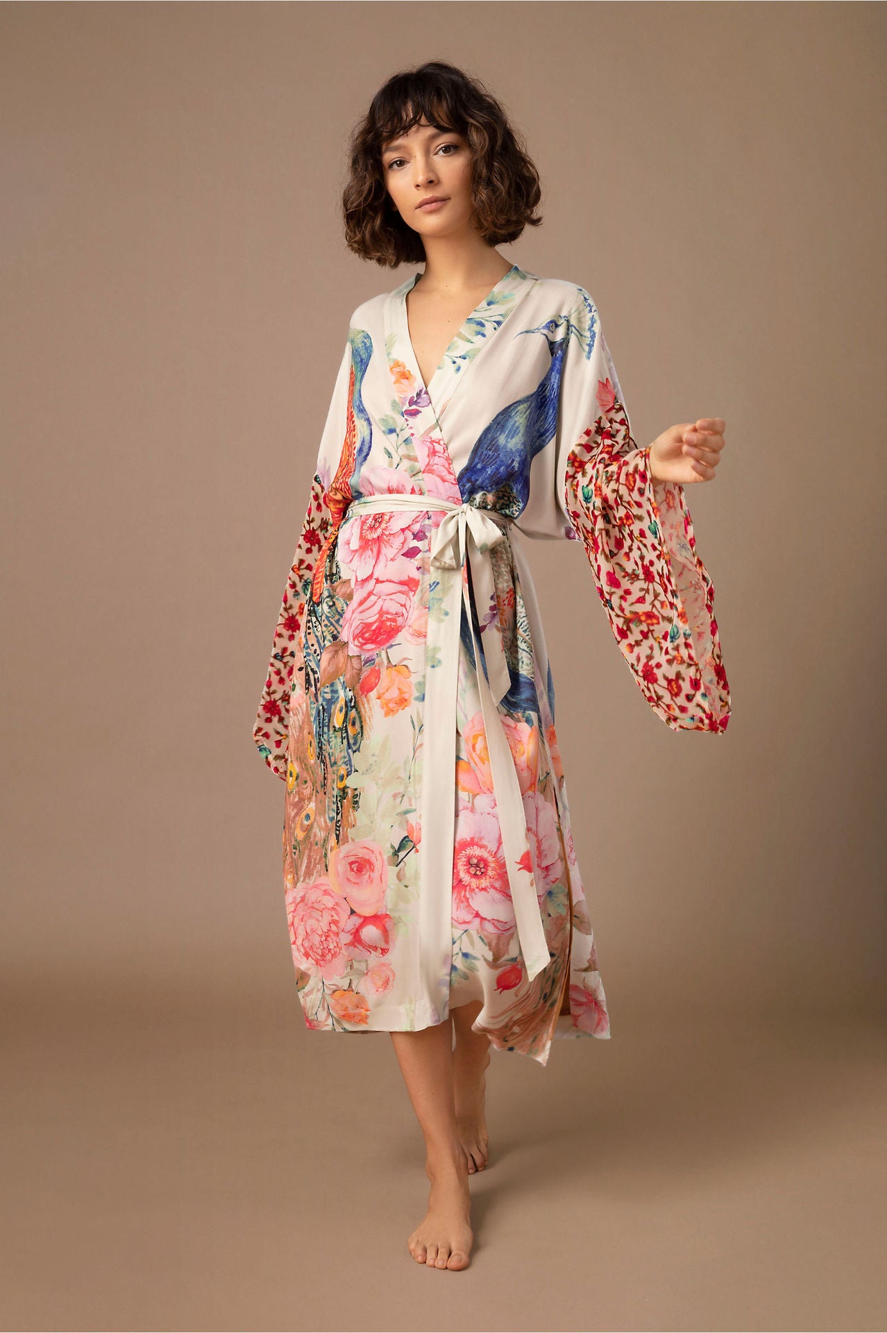 Peacock Reverie Kimono Dressing Gown - Koda Store - Free Shipping