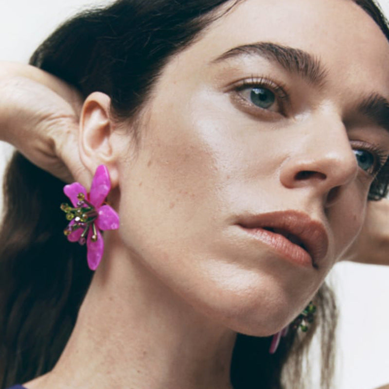Camilla Flower Earrings in Magenta