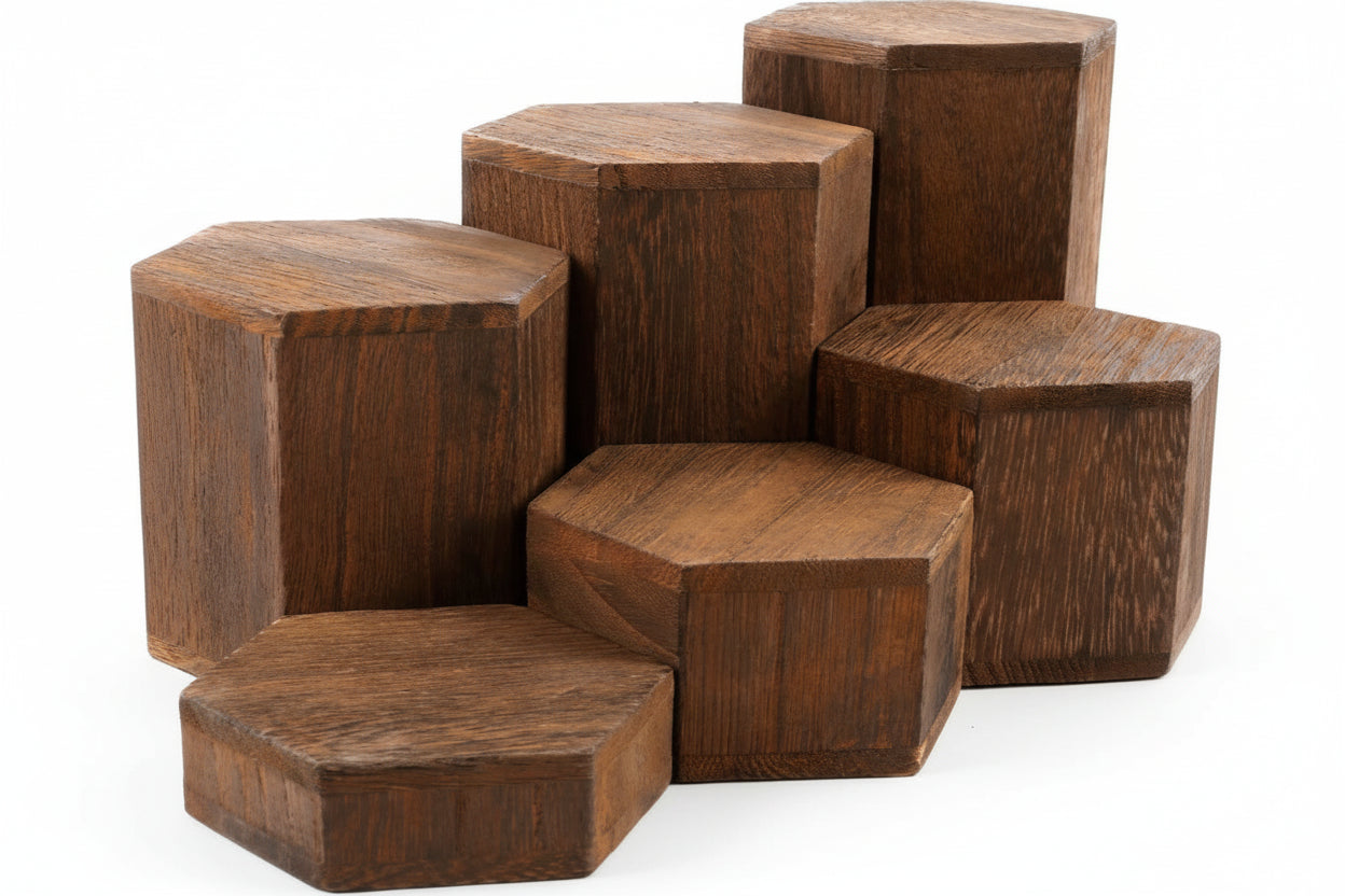 Wooden Hexagon Risers - Stackable Accessories Display Stand