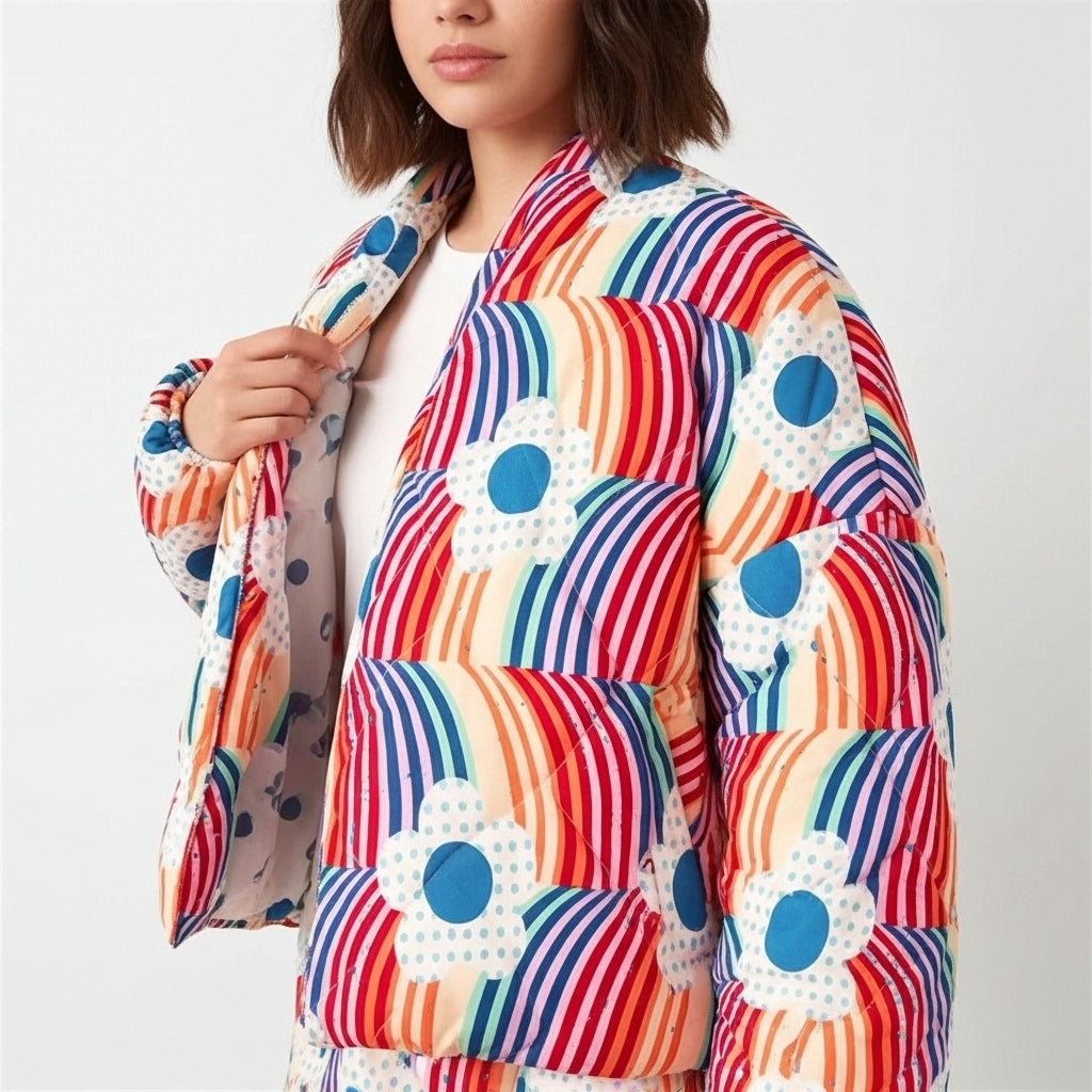 Retro Rainbow Puffer Jacket - Koda Store - Free Shipping