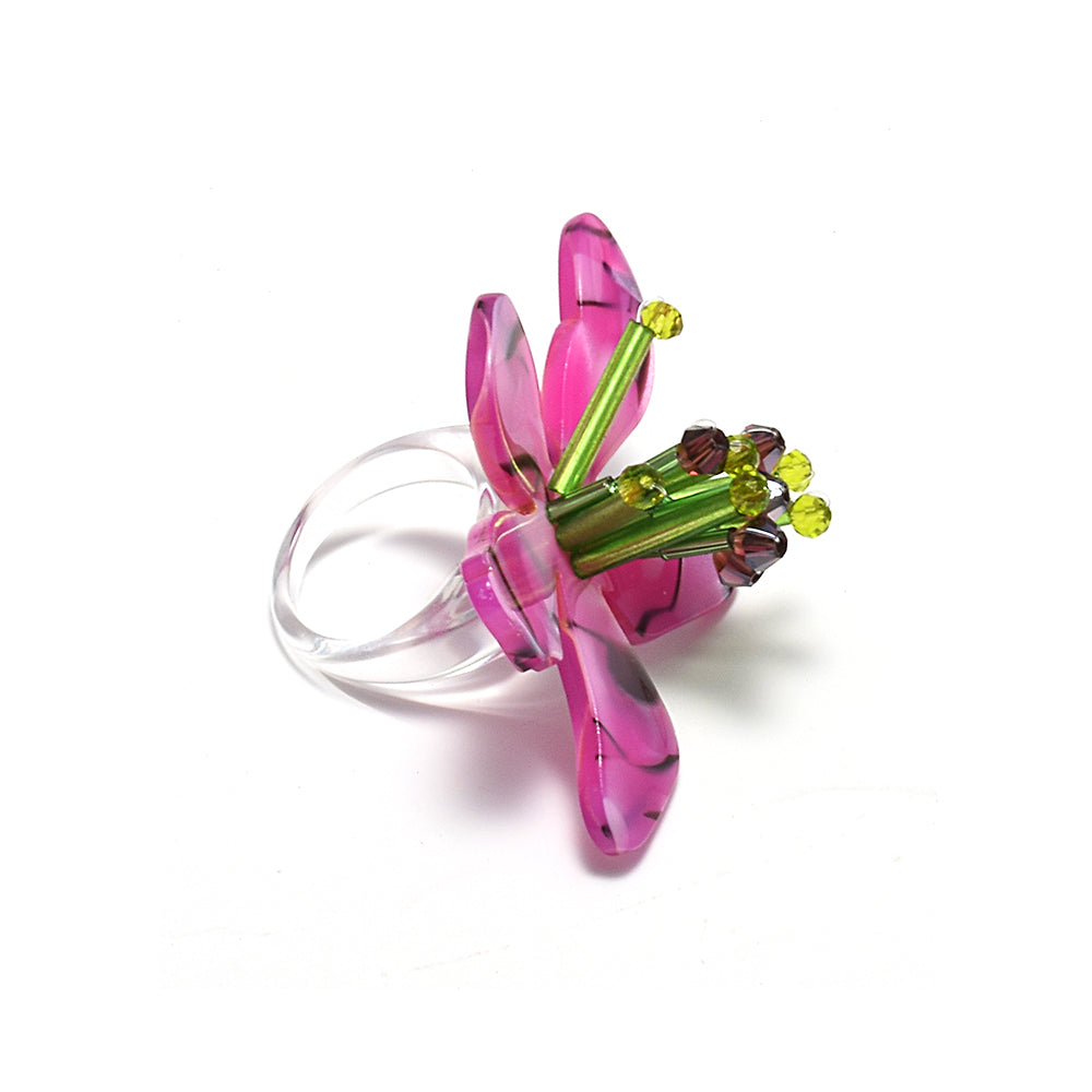 Camilla Flower Ring in Magenta