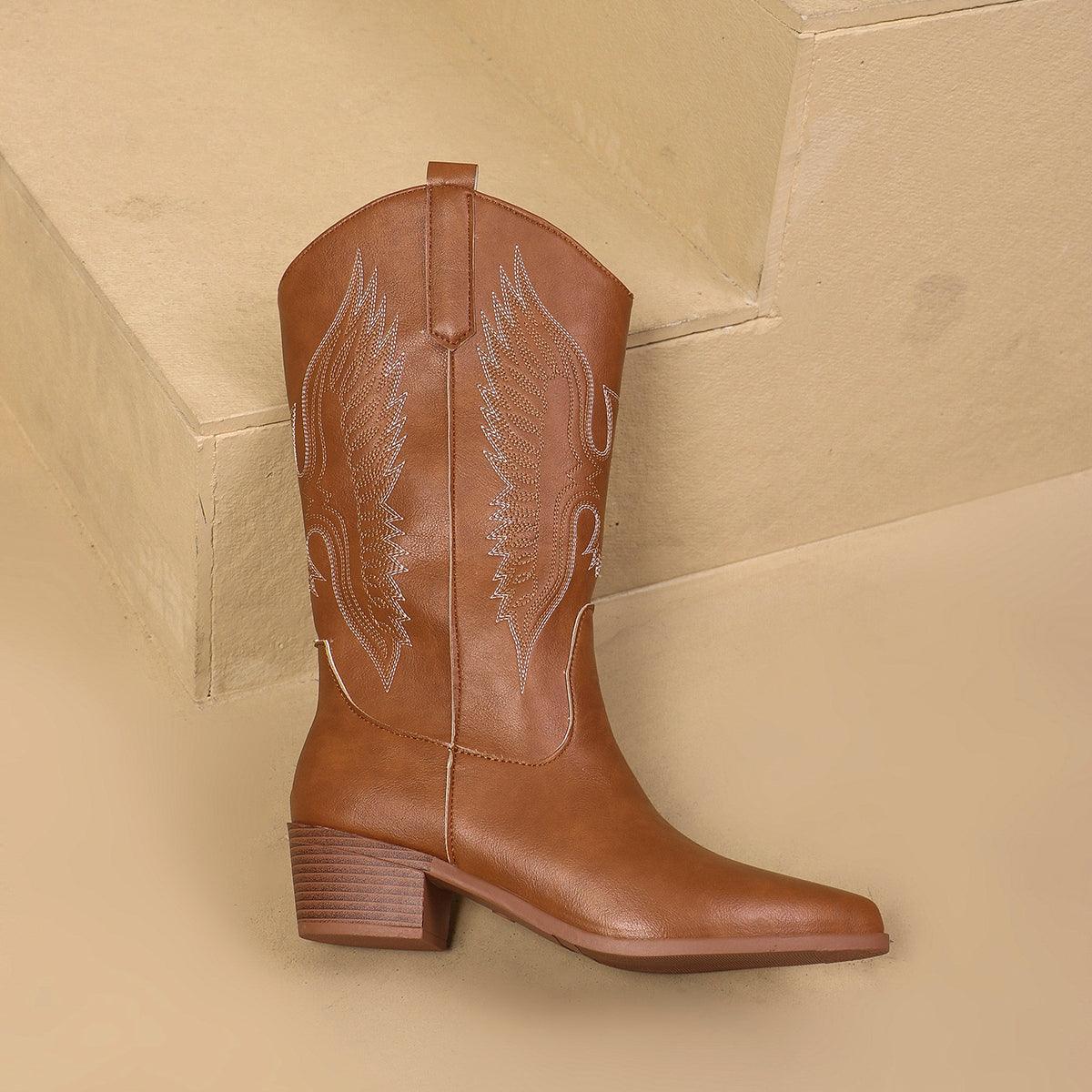 Embroidered Cowgirl Boots in Brown - Koda Fashion & Decor - Free Shipping