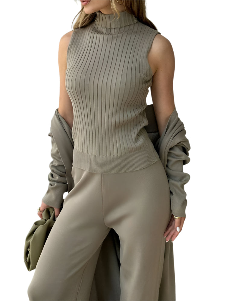 Knitted Three Piece Set- Cardigan, Top & Pants - Koda Fashion & Decor - Free Shipping