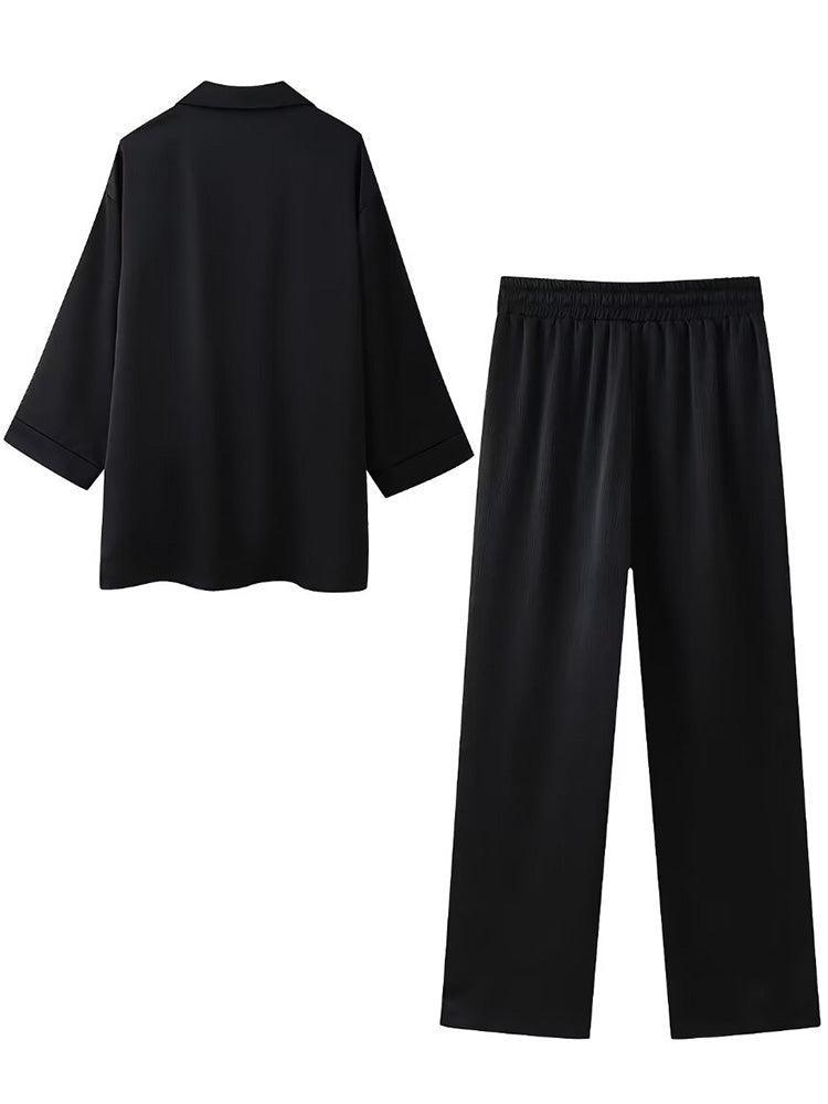 Double-Breasted Loose-Fit Pantsuit with Pleats - Black - Koda Fashion & Decor - Free Shipping